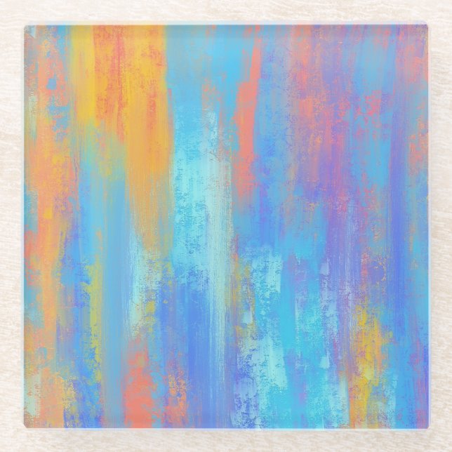 Abstrakt Blau und Orange Glasuntersetzer (Vorderseite)