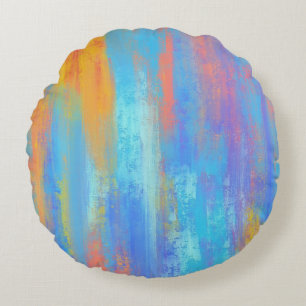 Abstrakt Blau und Orange Rundes Kissen