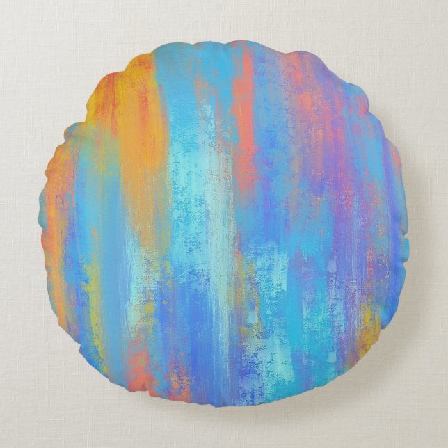Abstrakt Blau und Orange Rundes Kissen (Vorderseite)