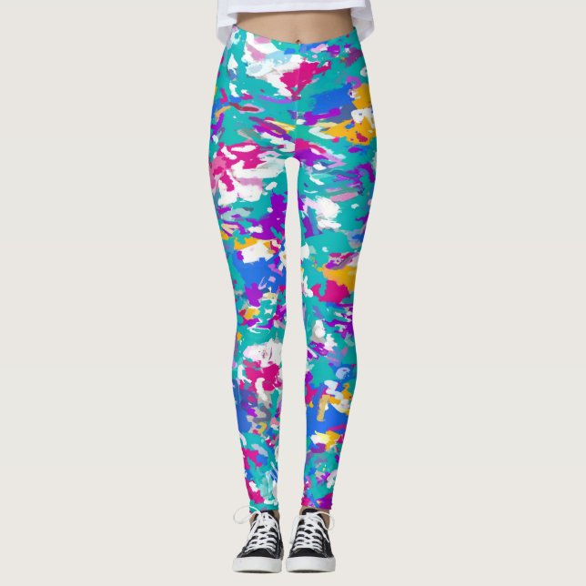 Abstrakt Blau und Rosa Leggings (Vorderseite)