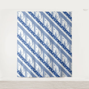 Abstrakt Blau und Weiß Wandteppich