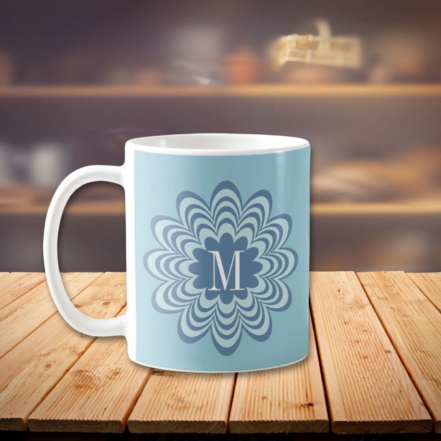 Abstrakt-blaue Blume-Monogramm Kaffeetasse (Von Creator hochgeladen)
