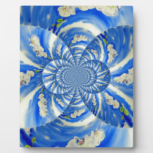 Abstrakt-blaue Blumenbemalung Fotoplatte (Vorderseite)