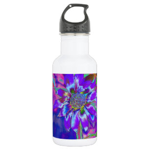 Abstrakt-blaue lila Sonnenblume Retrofunky Edelstahlflasche