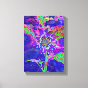 Abstrakt-blaue lila Sonnenblume Retrofunky Leinwanddruck