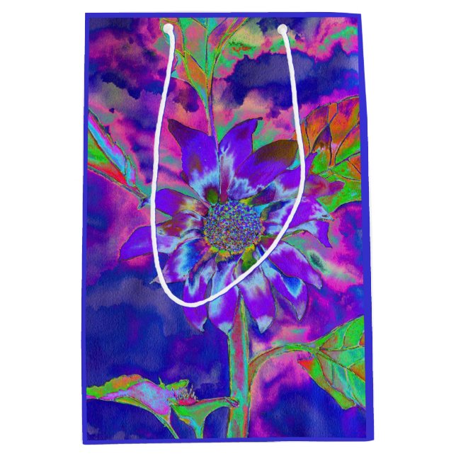 Abstrakt-blaue lila Sonnenblume | Retrofunky Mittlere Geschenktüte (Vorderseite)