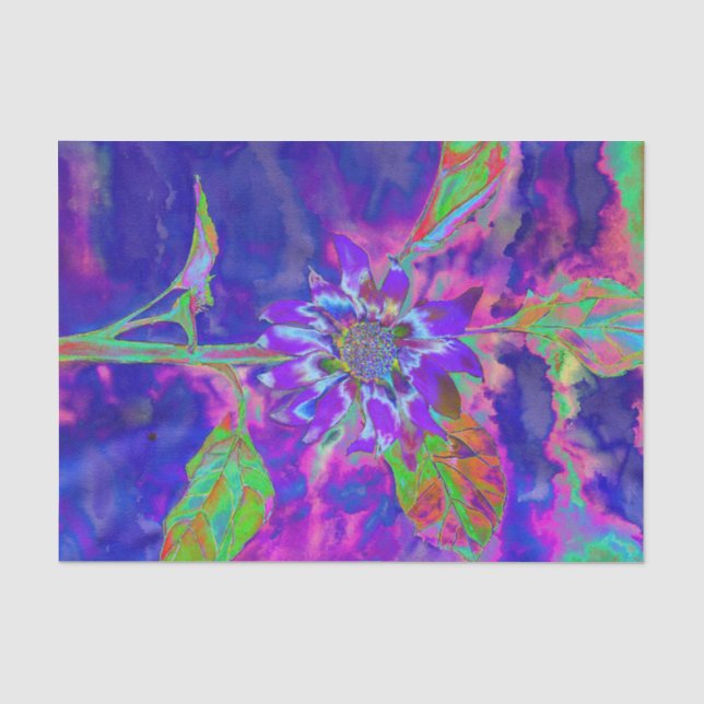 Abstrakt-blaue lila Sonnenblume | Retrofunky Seidenpapier (Vorderseite)