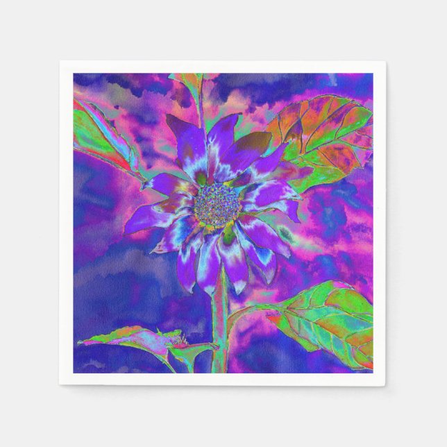 Abstrakt-blaue lila Sonnenblume | Retrofunky Serviette (Vorderseite)