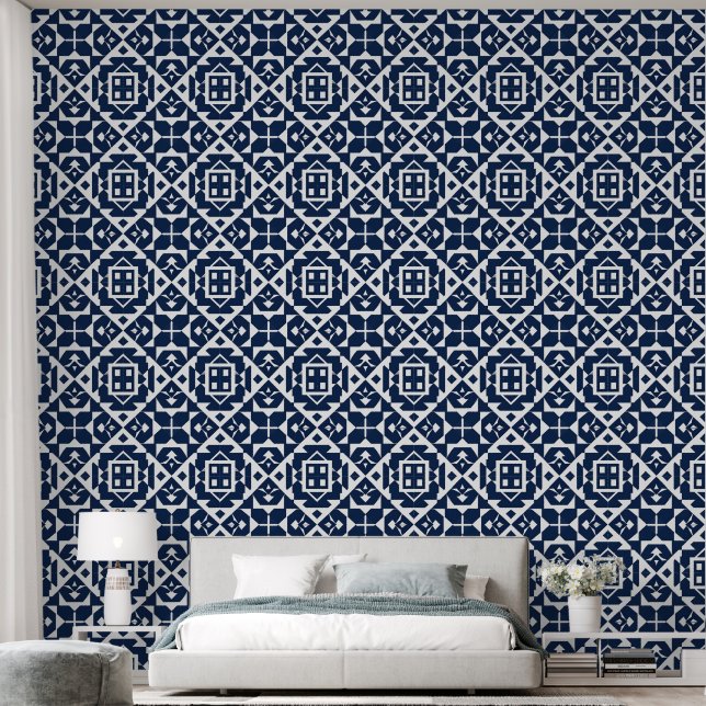 Abstrakt-blaues geometrisches Design Tapete (Schlafzimmer)