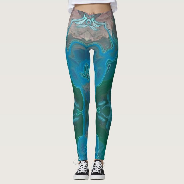 Abstrakt-blaugrüner Schwirbelgemein Leggings (Vorderseite)