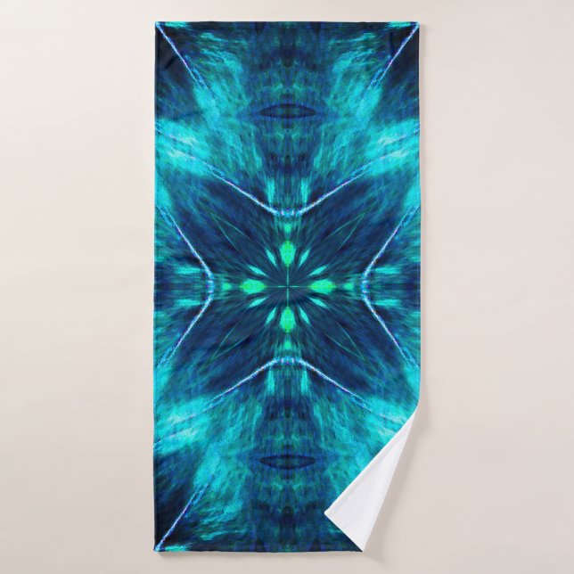 Abstrakt Bloom Aqua und Blue Fraktal Design Badehandtuch (Badehandtuch)
