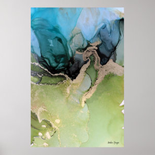 Abstrakt Blue Black Green Gold Poster