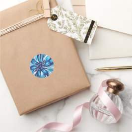 Abstrakt Blue Blume Art Deco Runder Aufkleber