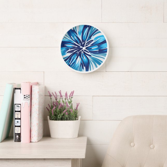 Abstrakt Blue Blume Art Deco Uhr (Lesesaal)