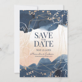 Abstrakt Blue Blush Gold Wasserfarbe Luxus Save The Date