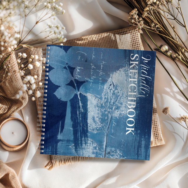 Abstrakt Blue Botanic Sketchbook Monogram Notizbuch (Von Creator hochgeladen)