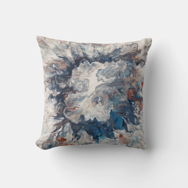 Abstrakt Blue Bronze Grau Creme Dekorativ Kissen (Vorderseite)