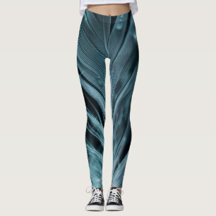 Abstrakt Blue Feathery Lines Leggings