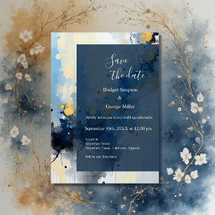 Abstrakt Blue & Gold Ink Spritzer Hochzeit Einladung