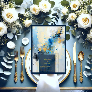 Abstrakt Blue & Gold Ink Spritzer Hochzeit Einladung
