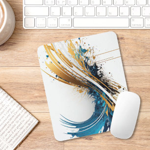 Abstrakt Blue & Gold Mouse Pad - Dynamisches Desig Mousepad