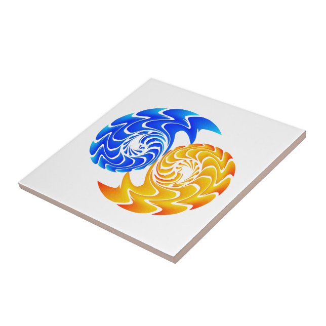 Abstrakt Blue Gold Yin Yang Fishing Balance Fliese (Seite)