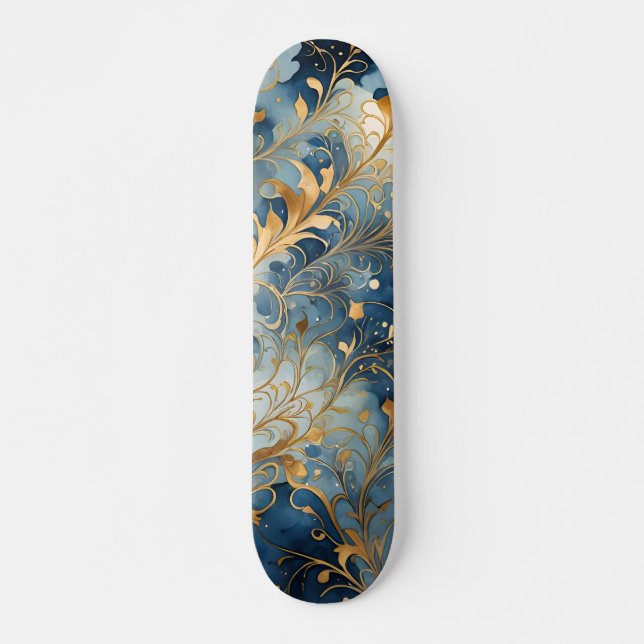 Abstrakt Blue Golden Skateboard (Vorne)