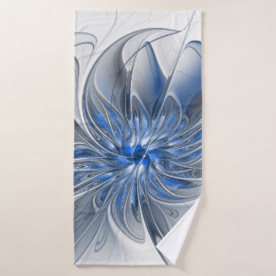 Abstrakt Blue Gray Fraktal Art Blume Badehandtuch