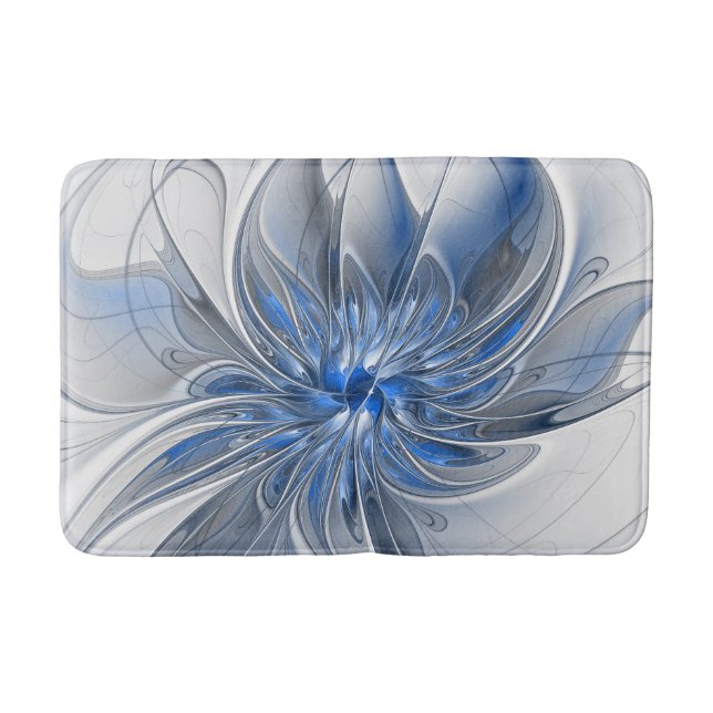 Abstrakt Blue Gray Fraktal Art Blume Badematte (Vorderseite)