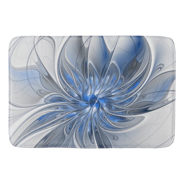 Abstrakt Blue Gray Fraktal Art Blume Badematte (Vorderseite)