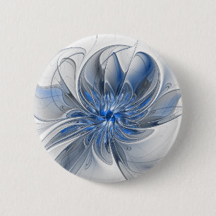 Abstrakt Blue Gray Fraktal Art Blume Button