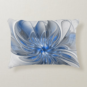 Abstrakt Blue Gray Fraktal Art Blume Dekokissen