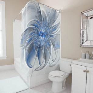 Abstrakt Blue Gray Fraktal Art Blume Duschvorhang