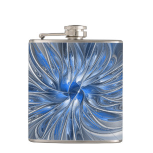 Abstrakt Blue Gray Fraktal Art Blume Flachmann