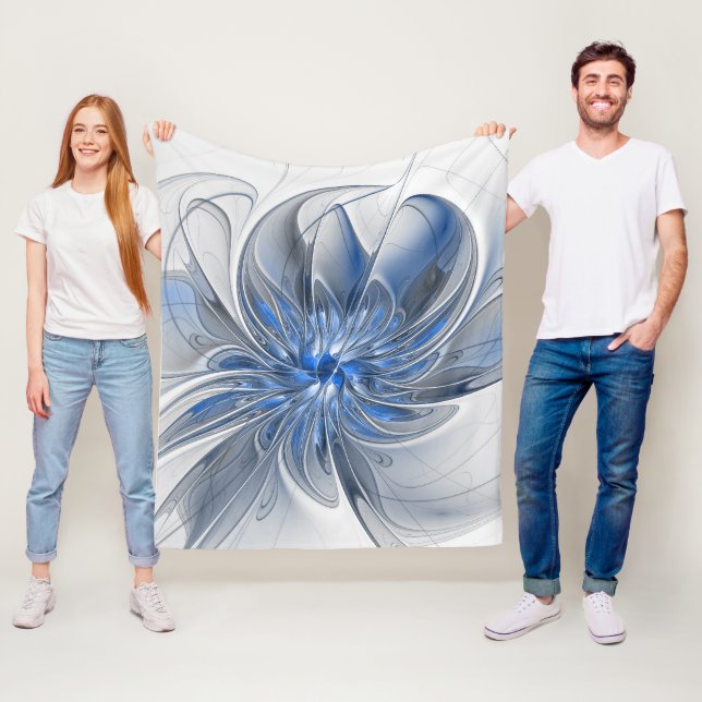 Abstrakt Blue Gray Fraktal Art Blume Fleecedecke (Beispiel)