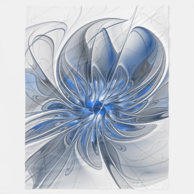 Abstrakt Blue Gray Fraktal Art Blume Fleecedecke (Vorderseite)