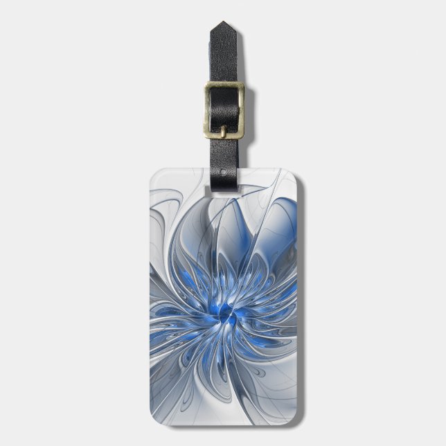 Abstrakt Blue Gray Fraktal Art Blume Gepäckanhänger (Vorderseite vertikal)