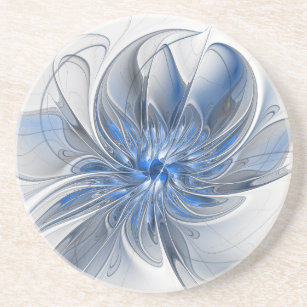 Abstrakt Blue Gray Fraktal Art Blume Getränkeuntersetzer