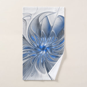 Abstrakt Blue Gray Fraktal Art Blume Handtuch