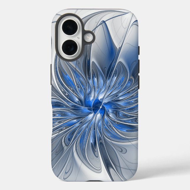 Abstrakt Blue Gray Fraktal Art Blume iPhone 16 Hülle (Rückseite)