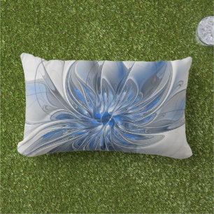 Abstrakt Blue Gray Fraktal Art Blume Kissen Für Draußen