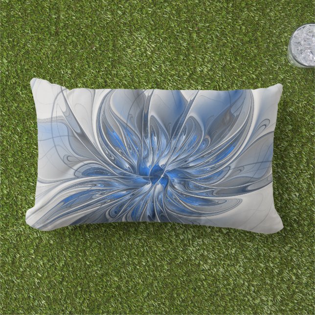 Abstrakt Blue Gray Fraktal Art Blume Kissen Für Draußen (Gras)