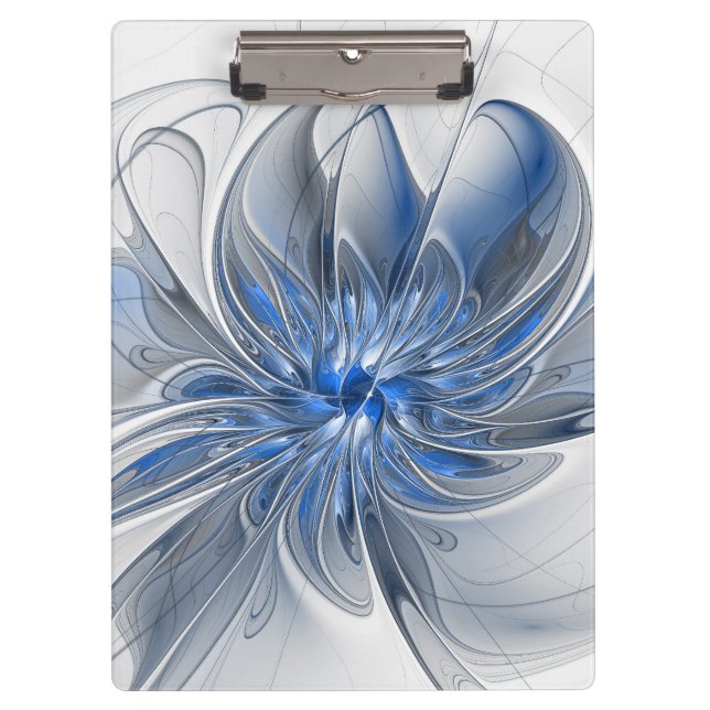 Abstrakt Blue Gray Fraktal Art Blume Klemmbrett (Vorderseite)