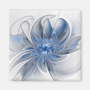 Abstrakt Blue Gray Fraktal Art Blume Magnet