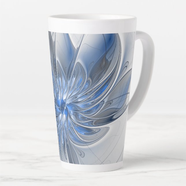 Abstrakt Blue Gray Fraktal Art Blume Milchtasse (Rechte Ecke)