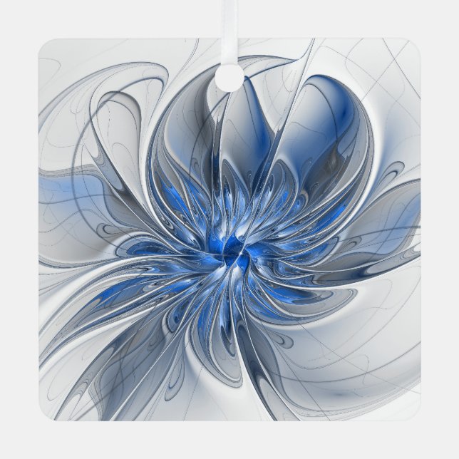 Abstrakt Blue Gray Fraktal Art Blume Ornament Aus Metall (Vorderseite)