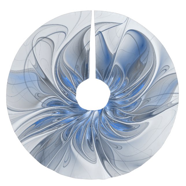 Abstrakt Blue Gray Fraktal Art Blume Polyester Weihnachtsbaumdecke (Vorderseite)