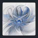 Abstrakt Blue Gray Fraktal Art Blume Quadratische Wanduhr<br><div class="desc">Eine einzigartige Fantasy-Blume in Blau- und Grautönen,  abstrakt und elegant. Design für Ihre quadratische Acrylwanduhr und mehr.</div>