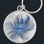 Abstrakt Blue Gray Fraktal Art Blume Schlüsselanhänger<br><div class="desc">Einzigartige Fantasy-Blume in Blau- und Grautönen, abstrakt und elegant. Design für Ihre Keychain und mehr.</div>