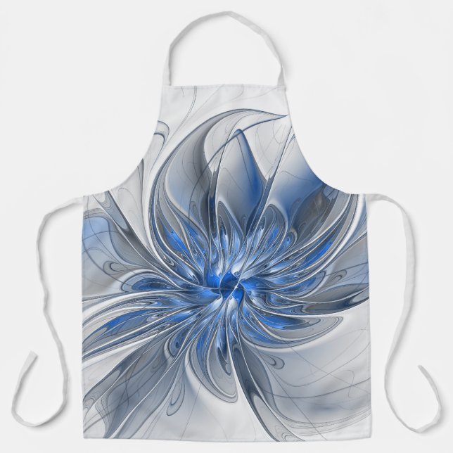 Abstrakt Blue Gray Fraktal Art Blume Schürze (Vorderseite)